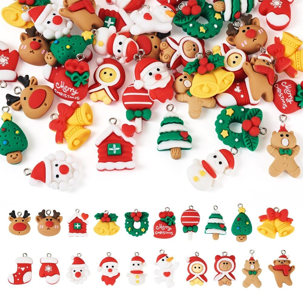 5390 40Pcs 20 Styles Christmas Charms Assorted Christmas Theme Resin Charms